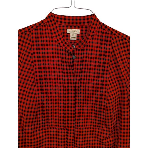 J. Crew Factory Plaid Check Long Sleeve Front Placket Top Size XS Red Black - Picture 3 of 7
